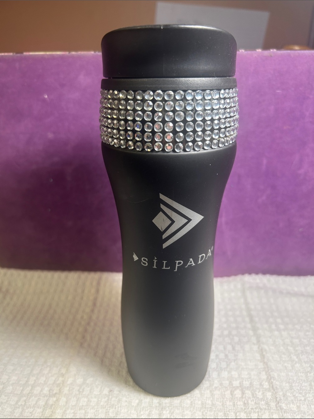 Silpada Black with Clear Crystal Rhinestone Band Hot/Cold Travel Cup